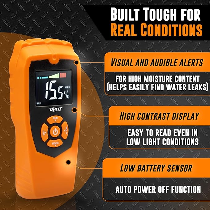 Mutt Tools Pinless Moisture Meter for Drywall – Non-Destructive Wood Moisture Meter for Walls, Wood and Masonry – Detects up to 2 Inches Below the Surface