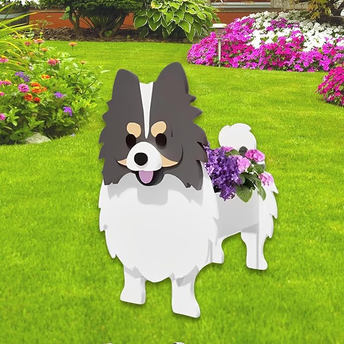 Grey and White Pomeranian Dog Planter Plant Pots,Cute Dog Flower Planter,Gifts for Pet Lovers,Unique Animal Plant Pots,Office,Indoor Outdoor Garden Decor(9.45 * 6.65 * 12.13in)