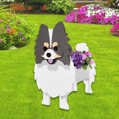 Grey and White Pomeranian Dog Planter Plant Pots,Cute Dog Flower Planter,Gifts for Pet Lovers,Unique Animal Plant Pots,Office,Indoor Outdoor Garden Decor(9.45 * 6.65 * 12.13in)