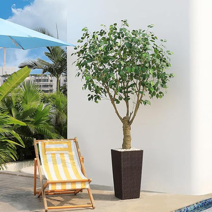 Ficus Artificial Trees Indoor Outdoor, 7ft Tall Fake Plants, Fake Ficus Silk Tree for Home Office Garden Patio Outdoor Modern Decor, 1 Pack