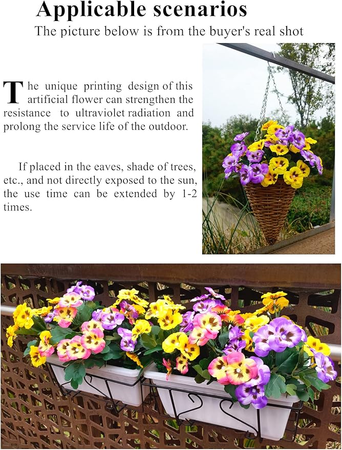 Fake Flowers Pansy African violets Small Wild Flower Daisy 9 Bundles Faux Plastic Purple Flowers for Home Wedding Kitchen Garden Table Centerpieces Indoor Outdoor Decor (9Pcs Yellow pink purple)
