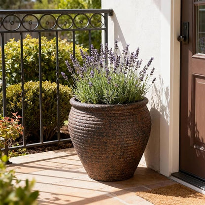 WORTH Clay-Pot-Style Plastic Planter Pots Set of 2 (Large: 17"Dia x 16"H & Small: 13"Dia x 13"H), Rustic style Flower Pots, Lightweight Plant Pots with Drainage Hole & Plug for Indoor & Outdoor Use