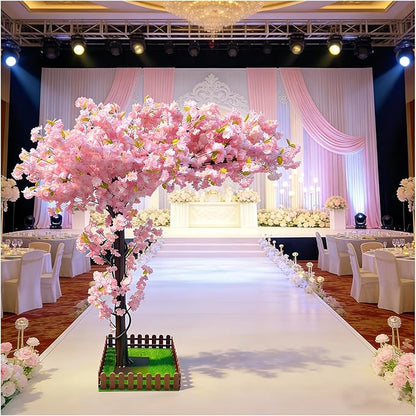 Artificial Cherry Blossom Tree 8.2Ft, Pink Silk Flowers with Solid Wood Trunk for Home & Garden Decor