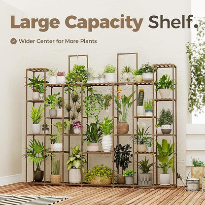 Bamworld Plant Shelf Indoor 30 Pots Large Plant Shelf Wide Tall Outdoor Plant Holder Wood for Multiple Plants Plant Rack for Living Room Garden Balcony Flower