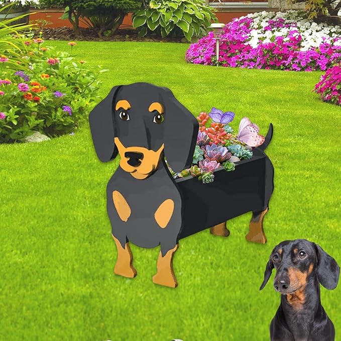 Black and Tan Dachshund Dog Planter Plant Pots,Cute Dog Flower Planter,Gifts for Pet Lovers,Unique Animal Plant Pots,Office,Indoor Outdoor Garden Decor(9.45 * 7.5 * 13.39in)