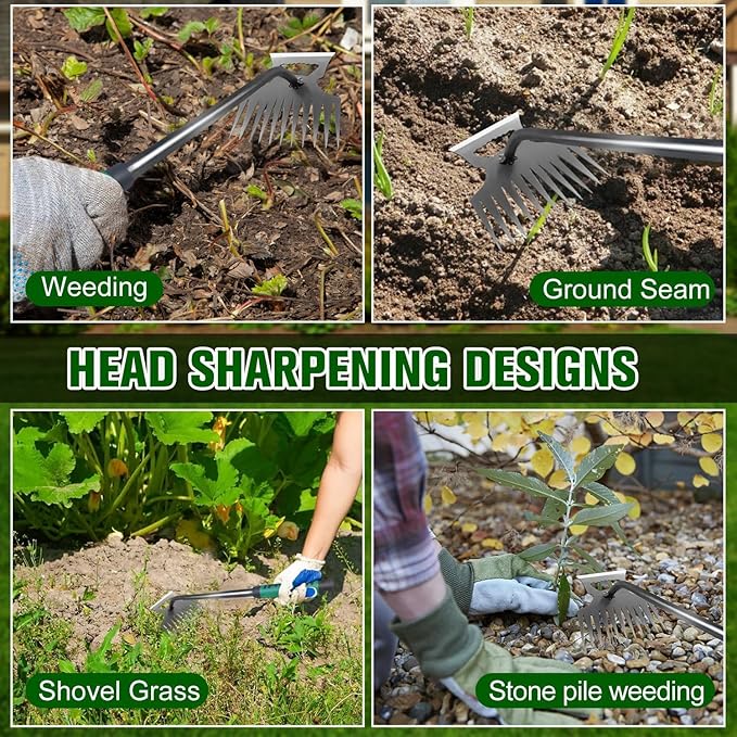 11 Teeth Portable Manganese Steel Weed Puller Tool， Uprooting Steel Hand Weeder Tool for Garden Yard Farm - Durable Manganese, Manual Multifunctional Weeding Artifact Kit (Green)