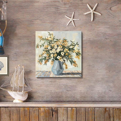 Yellow Flower Canvas Wall Art - Small Floral in Vase Picture Modern Bouquet Print Blossom Artwork for Bathroom Bedroom 12x12 Inch