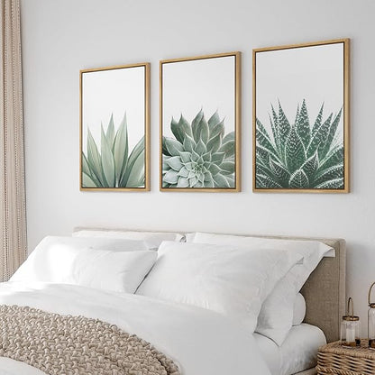 Ashbrook Framed Canvas Print Wall Art Set Green Desert Cactus Succulent Variety Nature Wilderness Photography Modern Art Minimal Chic Colorful for Living Room, Bedroom, Office - 24"x36"x3 Natural