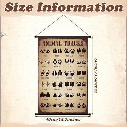 Geyee Animal Tracks Vintage Poster Wall Decor Forest Woodland Tracks Knowledge Picture Therian Field Guide Sign Prints Wall Art for Home Kitchen Office Living Room Bedroom Frame, 15.8 x 23.6 Inch