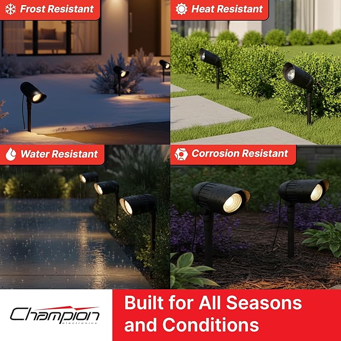 6-Pack Outdoor Low Voltage Landscape Spotlights, 6×3W 200LM, 3000K Warm White, Dusk to Dawn, IP65 Waterproof Path Lights with Transformer, 60FT Cable & Ground Stakes