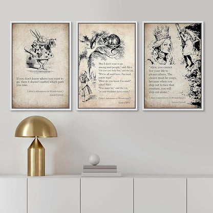 Ashbrook Framed Canvas Print Wall Art Set European Fairy Tale Sketchbook Wall Art Nature Wilderness Illustrations Decorative Floral Botanical Retro Calm/Relax/Cozy for Bedroom - 24"x36"x3 WHITE