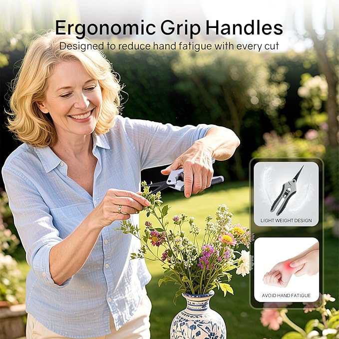 6.5" Ultra Sharp Pruning Shears, 2-Pack Garden Scissors with Stainless Steel Blades, Ergonomic Grip, Rust Resistant, Safety Lock, Trimming Scissors for Plants (1pc Straight & 1pc Curved)
