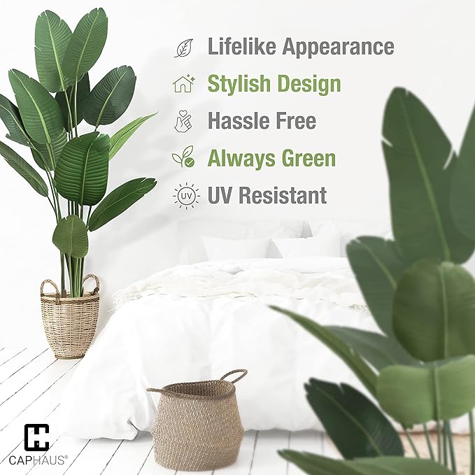 CAPHAUS 6FT Artificial Bird of Paradise Tree, UV Resistant Potted Fake Plant with Dried Moss for Indoor Outdoor Use, Realistic Large Floor Plant for Home Office Decor, No Maintenance