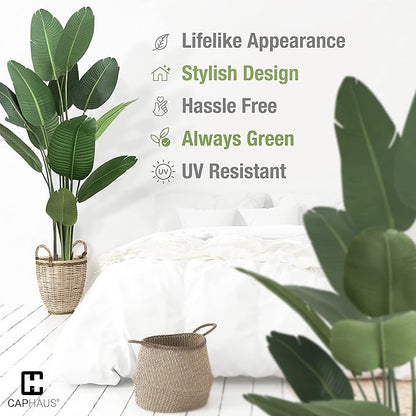 CAPHAUS 7FT Artificial Bird of Paradise Tree, UV Resistant Potted Fake Plant with Dried Moss for Indoor Outdoor Use, Realistic Large Floor Plant for Home Office Decor, No Maintenance