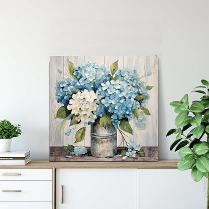 LAIART Blue Floral Wall Art Farmhouse Wall Decor Canvas Picture Print for Bathroom Bedroom Living Room Dining Room