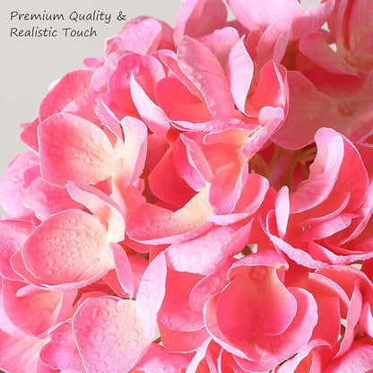4Pcs Hydrangea Artificial Flowers, 22.44" Real Touch Latex Faux Hydrangea with Long Stems & Leaves for Home Office Decor or Wedding, Party, Centerpieces, Floral Arrangements (White&Pink)