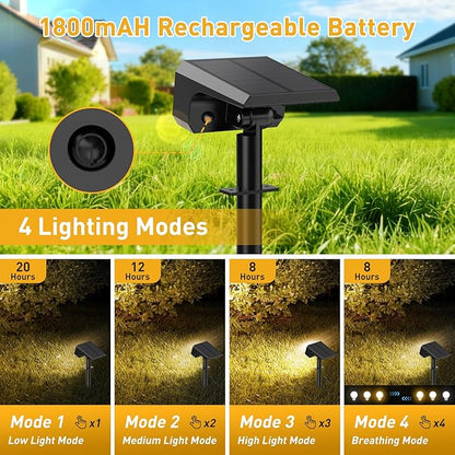 Solar Spot Lights Outdoor Waterproof IP65, [4 Pack/100 LED/4 Modes] Solar Landscape Spotlights, Auto On/Off High Lumens Spot Lights for Outside Yard Garden Pathway(Warm White)
