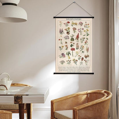 Geyee Wildflowers Vintage Poster Wall Decor Rustic Hanging Art Illustrative Reference Chart Prints Picture for Living Room Office Classroom Bedroom Frame, 15.8 x 23.6 Inch