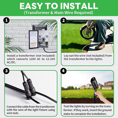Landscape Spotlight - Soft & Natural White Selectable Setting Up Lights, Outdoor Low Voltage Spot Lights, LED 12V Wired Waterproof Aluminum, Black for Garden Patio Wall 6 Pack