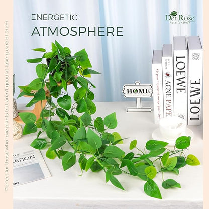 Der Rose 1Pcs 34'' Fake Hanging Plants Artificial Potted Pothos Hanging Vines Plants Indoor for Home Bathroom Bedroom Wall Shelf Decor