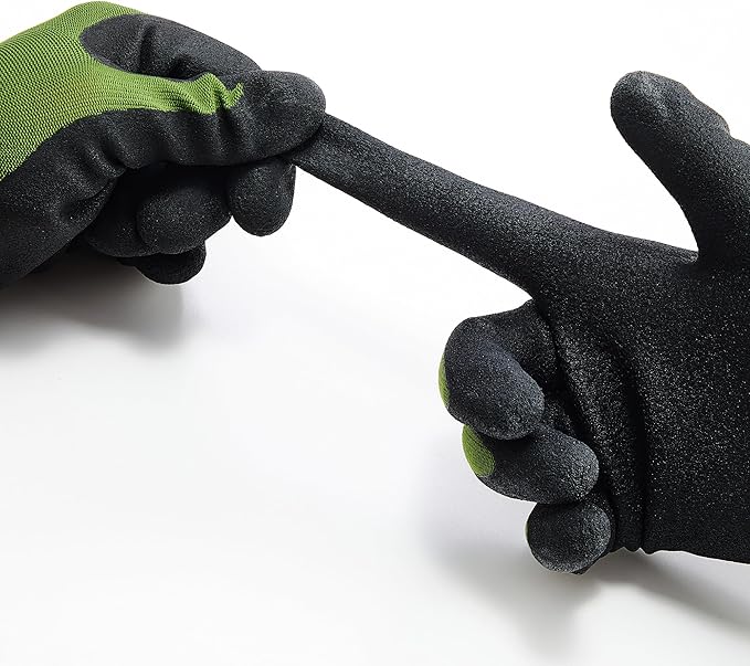 COOLJOB Gardening Gloves for Men, 6 Pairs Breathable Rubber Coated Garden Gloves for Weeding Landscaping, Outside Work Gloves for Lawn Yard, Men’s Large Size, Black & Green (Half Dozen L)
