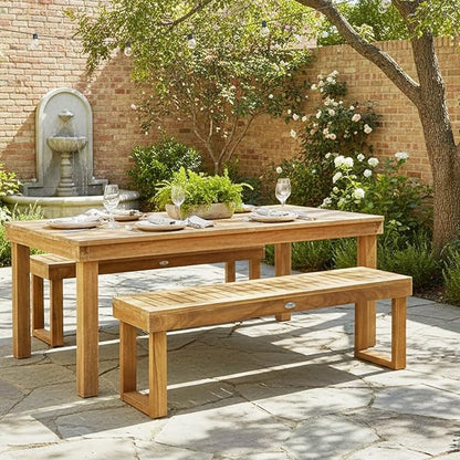 Tangkula 52” Outdoor Acacia Wood Garden Bench, Patio Wood Dining Bench with Slatted Seat, Wooden Backless Bench for Outdoors & Indoors, Outside Bench for Entryway, Deck, Poolside, Yard & Porch
