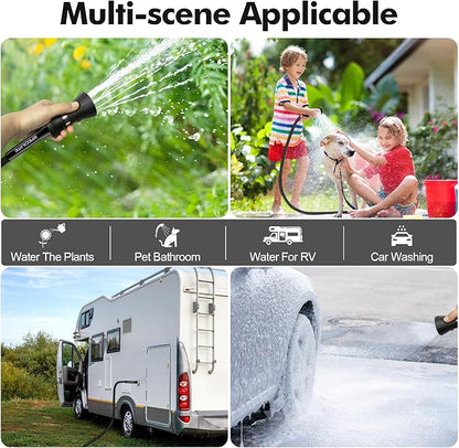 SPECILITE 3/4" Garden Hose 75 ft with High Flow Nozzle, Heavy Duty Flexible Hybrid Rubber Water Hose for Outdoor, Lightweight, Leak-Proof, No-Kink, 3/4"Brass Fittings,Black