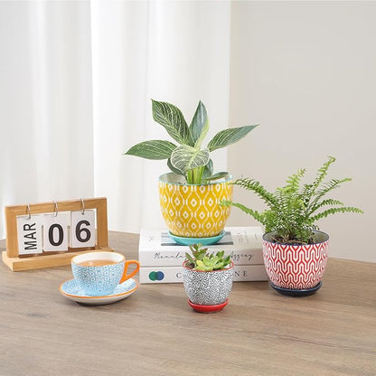 Selamica Ceramic Plant Pots, Indoor Flower Pots for Indoor Plants, 3.5+4.6+5.5 Planters with Drainage Hole & Saucer, Set of 3, Home Decor, Assorted Colors