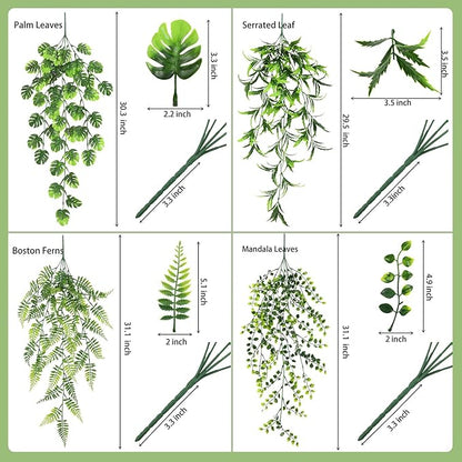 8 Pack Artificial Hanging Plants Fake Greenery Plants Fake lvy Vine for Home Wall Garden Indoor Outdoor Decoration (31'' Faux Boston Ferns,Palm Leaves)