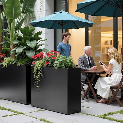 Metal Planter Box 38.2'' x 13'' x 30'' Rectangle Planters for Outdoor Plants Large Black Rectangular Planter with Felt Bag & Drainage Holes for Indoor or Outdoor Flower Garden Porch Patio