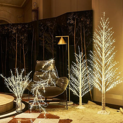 Hairui Lighted White Tree with 450 LED Fairy Lights 4FT, Alpine Tree with Lights Plug in for Indoor Outdoor Winter Home Christmas Holiday Decoration