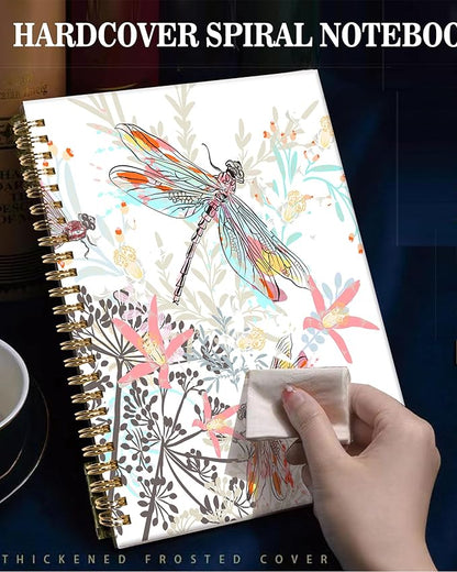 Spiral Journal Notebook,A5 Hardcover Lined Journals for Women Girl 6 x 8.3 in,120 Pages Thick Paper,Cute College Ruled Writing Notebook for Gifts Office Work School(Cute Dragonfly)