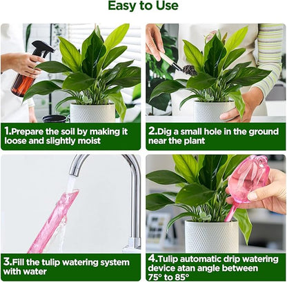 4 Pcs Self Watering Globes Bulbs for Indoor Outdoor Plants,Tulip Self Plant Watering Globes Bulbs,Automatic Plant Watering Devices, Plastic Watering Bulbs for Indoor & Outdoor Plants