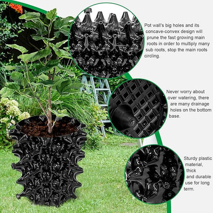 1 Gallon Air Pruning Containers, New Plastic Nursery Pots, Fruit Vegetable Garden Self-Planting Pots, Black (1G-10P)