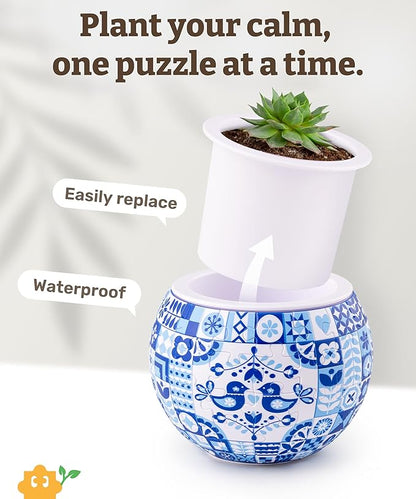 PieceRelax 3D Puzzle Planter 80 Pieces - Flower Pot - Danish Folklore Style, Home Decor Flower Pots for Indoor Cactus, Succulents Pots [K1117]
