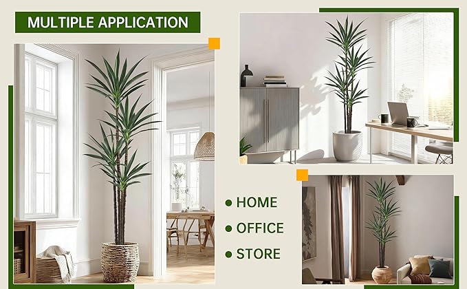 Artificial Agave Tree 7FT with 60 Leaves & 4 Trunks & Elegant Black Pot Realistic Tall Large Fake Faux Modern Tree 84 Inch for Indoor Home Office Porch Store Corner Decor Housewarming Gift