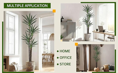Artificial Agave Tree 7FT with 60 Leaves & 4 Trunks & Elegant Black Pot Realistic Tall Large Fake Faux Modern Tree 84 Inch for Indoor Home Office Porch Store Corner Decor Housewarming Gift