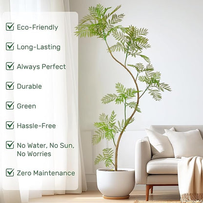 7.9FT Artificial Tree Fake Jacaranda Tree,Faux Tall Tree Lifelike Green Leaves Large Plants Indoor Fake Trees for Home Decor