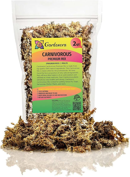 GARDENERA Sphagnum Moss Potting Mix for Carnivorous Plants, Moss and Perlite Blend for Potting Venus Fly Traps, Sarracenia, Pitcher Plants - 75% Sphagnum Moss + 25% Perlite - Made in USA - 5 Quart