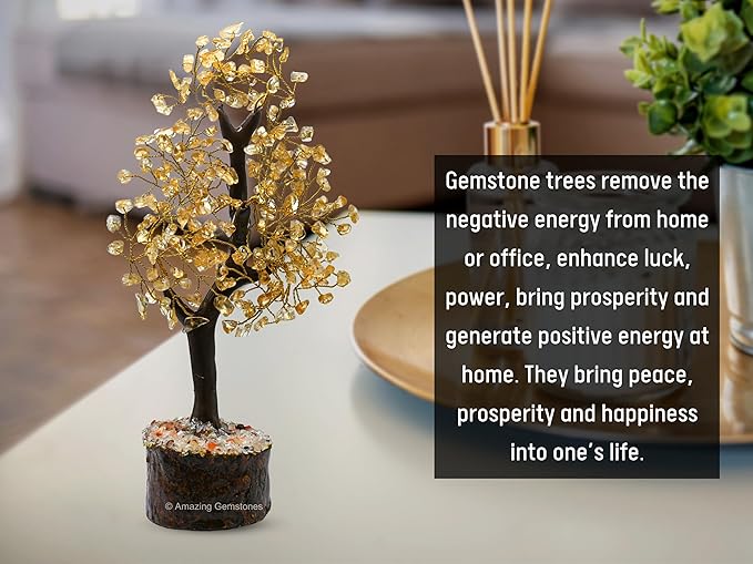 Citrine Crystal Tree Fung Shui Crystal Money Tree, Dubai Citrine Stone Piedra Citrina Healing Energy (Gift-Box Added)
