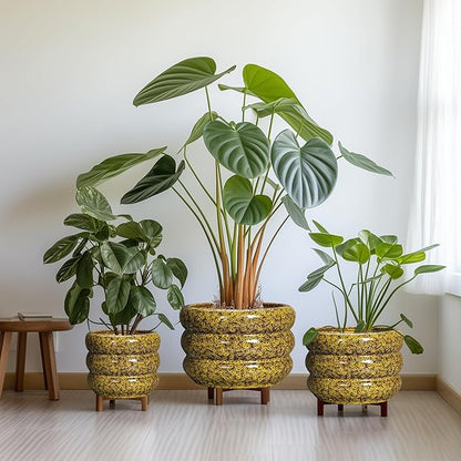SQOWL Ceramic Planter - 8 Inch Indoor Plant Pot with Drainage Hole, Round Planter for Outdoor Plants, Ceramic Flower Pots, Bubble Planters, Home Room Porch Decor, Plant Lover Gifts, Yellow