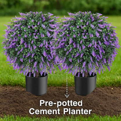 Real Touch 26" Artificial Lavender Trees (2-Pack) – Lifelike UV-Resistant Artificial Plant Featuring a Natural Wood Trunk – Perfect for Front Porch, Patio & Home Decor