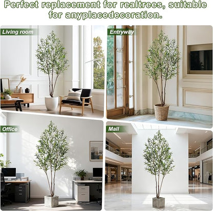 6FT Artificial Olive Tree Artificial Olive Plants, Tall Faux Olive Tree Faux Silk Plant Fake Plant Ultra-Realistic Silk Leaves & Natural Trunk Indoor Outdoor Use