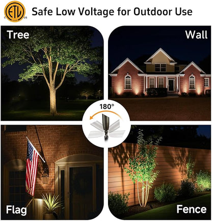 Gardenreet Spot Light Brass - Outdoor Landscape Spotlights LED, 12V Low Voltage Landscaping Uplights, Hard-Wired All Weather Bronze for Backyard Lawn with Day Light Changeable Bulbs (8 Pack)