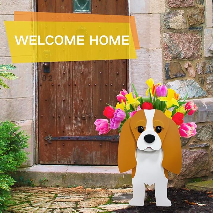 Brown King Cavalier Dog Planter Plant Pots,Cute Large Dog Flower Planter,Gifts for Pet Lovers,Unique Animal Plant Pots,Office,Indoor Outdoor Garden Decor(9.84 * 6.77 * 16in)