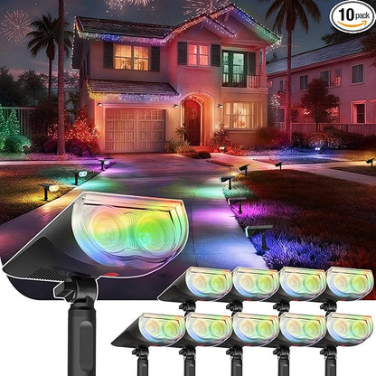Linkind Solar Lights Outdoor StarRayS, Color Changing Solar Spot Lights, IP67 Waterproof Soalr Power Colored for Landscape Garden Pathway Walkway (Multicolor, 10 Pack)
