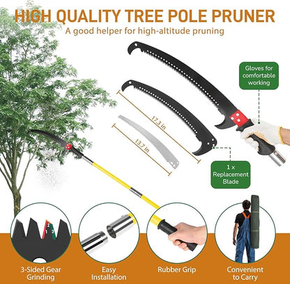 Outvita Manual Pole Saw, 30 Feet Extendable Tree Pruner with Knives and Storage Pocket, Sharp Steel Blade and Scissors High Branches Trimming for Pruning Palms and Shrubs(Yellow)