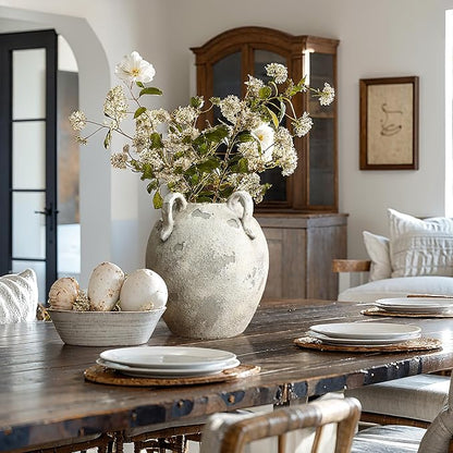 LuxenHome Rustic Ceramic Vase,11'' Gray and White Round Vase,Terracotta Large Flower Vases with Handles for Living Room Home Decor,Vintage Pottery Tall Vases Home Décor Accents