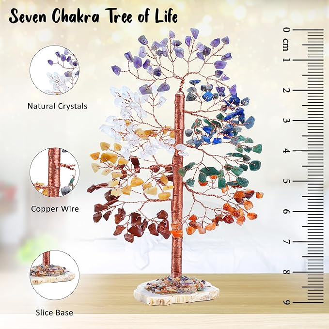 Seven Chakra Tree of Life - Crystal Tree of Life, Geode Agate Slice Base, Handmade Gemstone Tree, Crystal Decorations, Feng Shui Tree, 7 Chakra Tree, Money Tree, Spiritual Gifts, Healing Crystal Tree