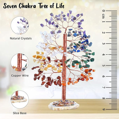 Seven Chakra Tree of Life - Crystal Tree of Life, Geode Agate Slice Base, Handmade Gemstone Tree, Crystal Decorations, Feng Shui Tree, 7 Chakra Tree, Money Tree, Spiritual Gifts, Healing Crystal Tree